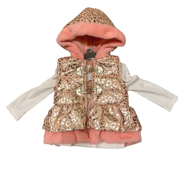 Baby Girls Metallic Puffer Vest, Long Sleeve Tee, & Leggings 3-Piece Set, 24M - Picture 7 of 8